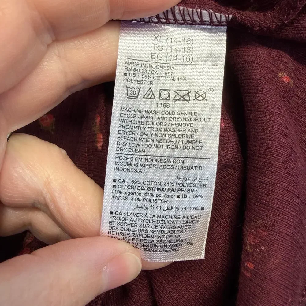 Old Navy Girls Rib Knit Shirt Top Pullover Square Neck Floral Burgundy Stretch